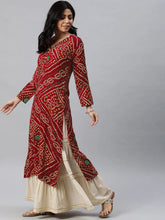Women Red And Beige Bandhani Printed Straight Kurta